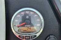 Speedometer of 2017 Quicksilver 675 Sundeck showing 74 km/h.