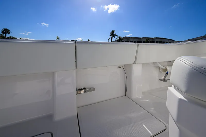  Yacht Photos Pics 2024 Invincible 39 Open Fisherman boat interior under a clear blue sky.