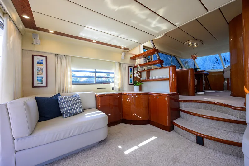 Sea Hawk Yacht Photos Pics Luxurious interior of a 1997 Fairline Squadron yacht with modern furnishings and elegant design.