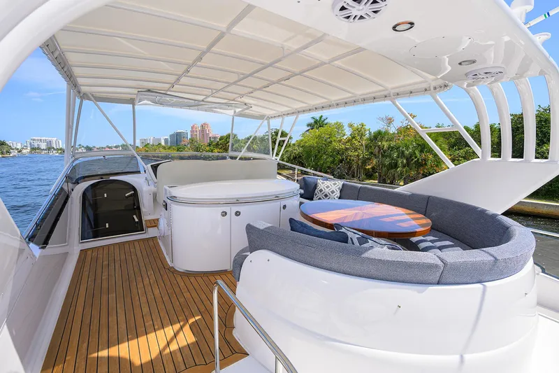 Sea Hawk Yacht Photos Pics 1997 Fairline Squadron yacht with spacious deck and seating area.