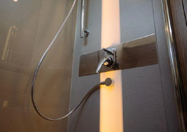  Yacht Photos Pics Modern shower fixture in 2023 Greenline 45 Fly yacht bathroom.