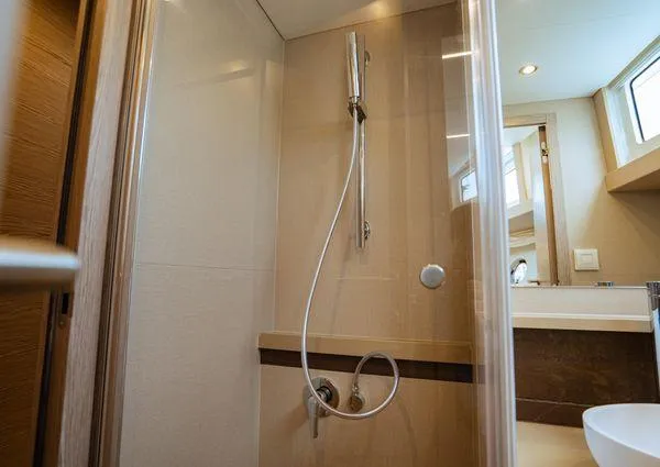  Yacht Photos Pics Modern shower in 2023 Greenline 45 Fly yacht bathroom.
