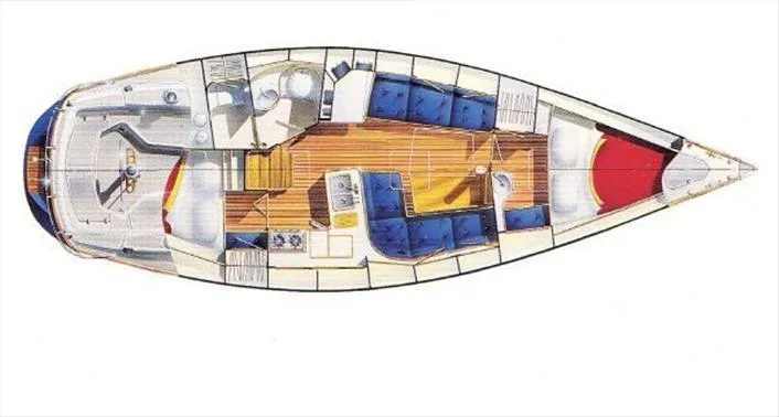 Indigo Yacht Photos Pics Floor plan of a 2002 Sabre 362 sailboat, featuring cabins and living areas.