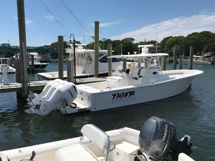 Tiger Yacht Photos Pics 2017 Regulator 34SS boat docked with Yamaha engines, Osterville, MA.