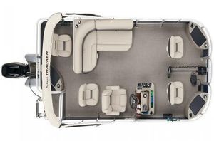 2024 Sun Tracker Bass Buggy 18 DLX pontoon boat, top view, spacious seating, modern design.