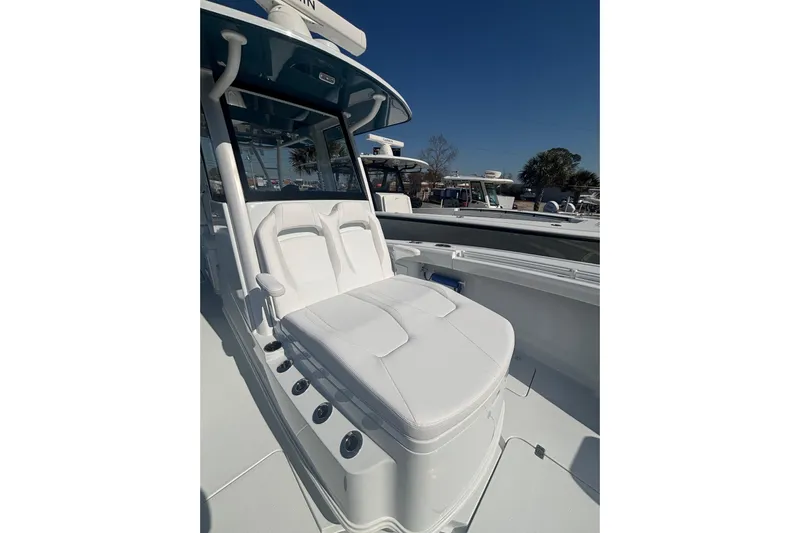  Yacht Photos Pics 2026 Yellowfin 36 Offshore boat with white seating and sleek design.