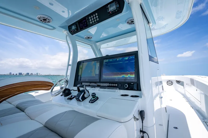 Cya Yacht Photos Pics Modern helm of 2025 Freeman 43 boat with advanced navigation systems.