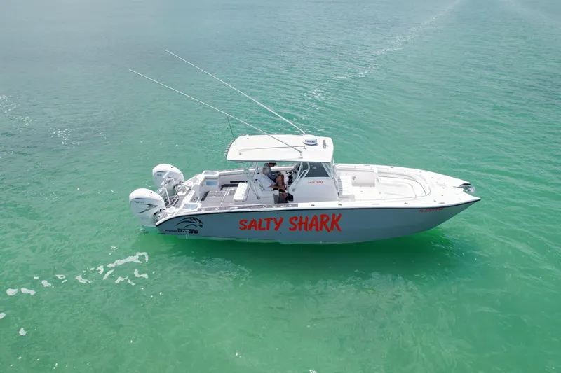  Yacht Photos Pics 2023 Prowler Renaissance Prowler 36 boat named "Salty Shark" on turquoise water.