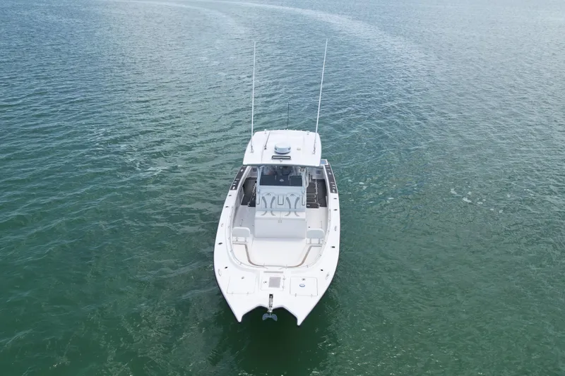  Yacht Photos Pics 2023 Prowler Renaissance Prowler 36 boat on open water, aerial view.