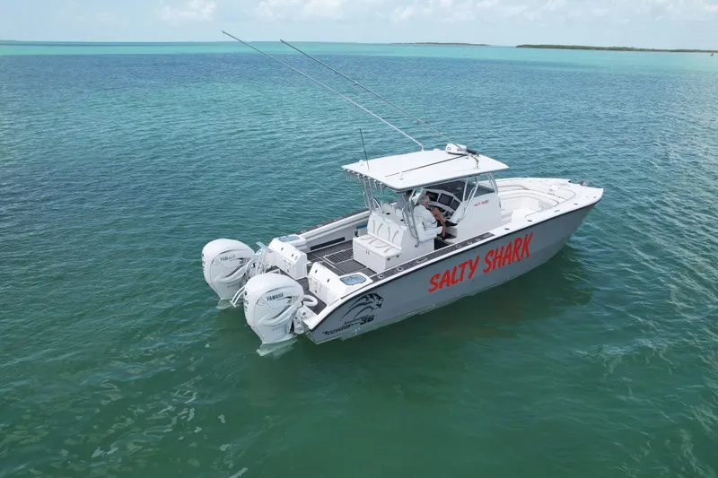  Yacht Photos Pics 2023 Prowler Renaissance Prowler 36 boat named "Salty Shark" on clear blue water.