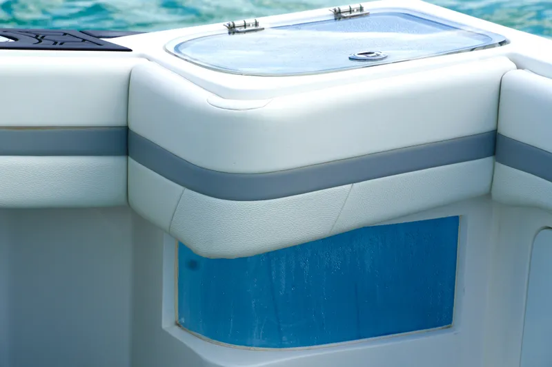  Yacht Photos Pics 2023 Prowler Renaissance Prowler 36 boat detail with sleek white and blue design.