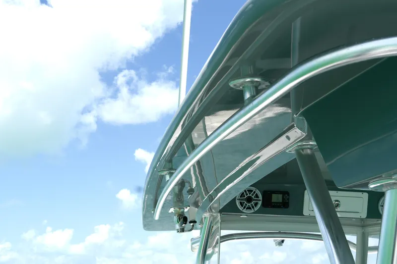  Yacht Photos Pics 2023 Prowler Renaissance Prowler 36 boat canopy against blue sky.