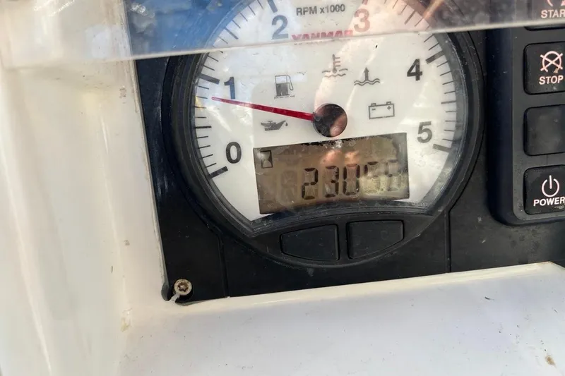  Yacht Photos Pics Close-up of a 2019 Beneteau Oceanis 45 engine gauge displaying 2305 hours.