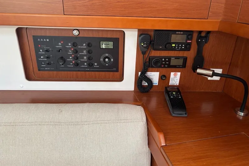  Yacht Photos Pics Control panel and communication equipment on a 2019 Beneteau Oceanis 45 yacht.