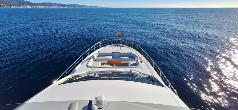 Nassara Yacht Photos Pics Luxury Azimut 78 yacht cruising on open sea, 2023 model.