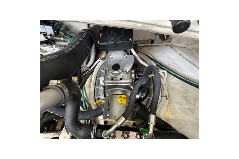 Yacht Photos Pics Engine compartment of 2008 Tiara Yachts 3900 Sovran with visible hoses and components.