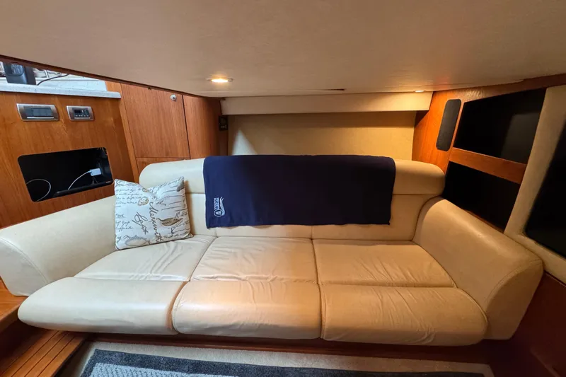  Yacht Photos Pics Luxurious interior of 2008 Tiara Yachts 3900 Sovran with beige leather seating.