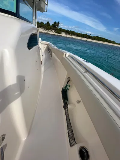  Yacht Photos Pics 2013 Grady-White Canyon 366 boat deck with ocean view and clear skies.