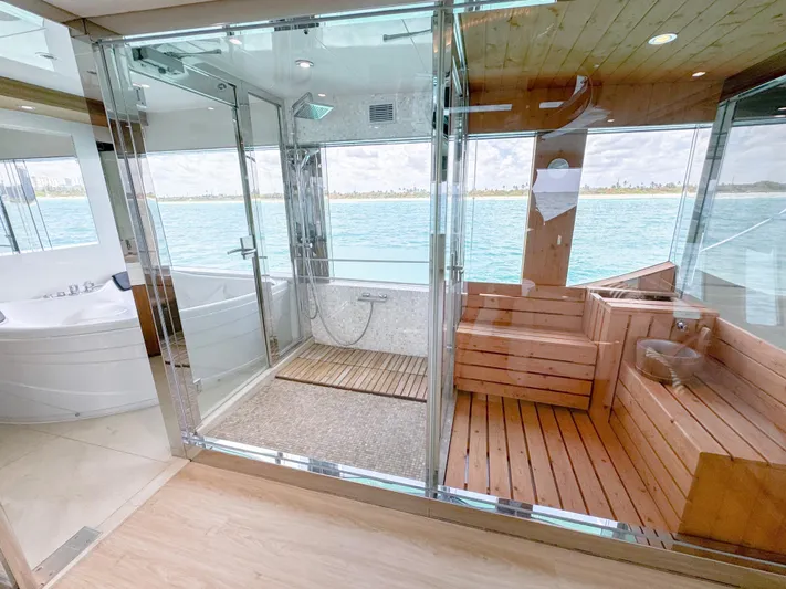  Yacht Photos Pics Luxurious 2010 Custom WHS Marine yacht interior with sauna and ocean view.