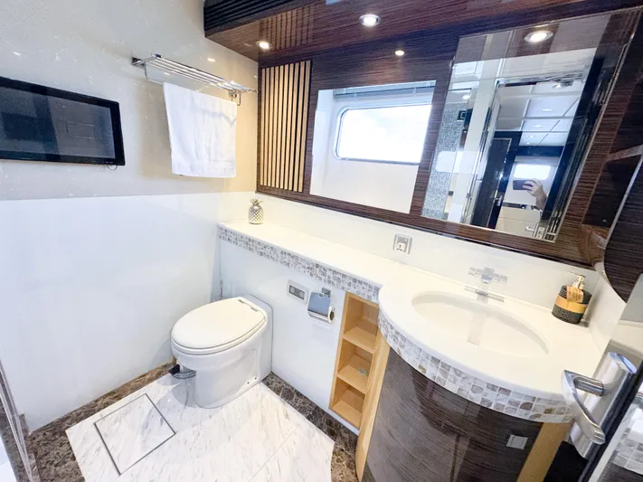  Yacht Photos Pics Luxurious 2010 WHS Marine custom yacht bathroom with modern fixtures and elegant design.