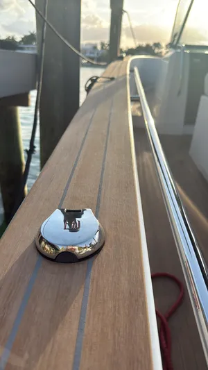  Yacht Photos Pics Pardo Yachts 38 (2022) deck detail with sleek wood finish and chrome accents.