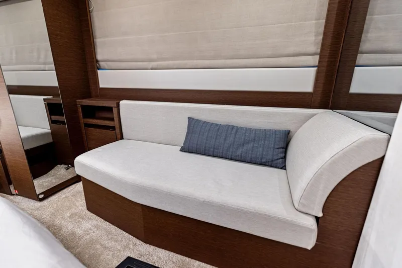  Yacht Photos Pics Luxurious interior of 2019 Prestige 520 yacht with elegant seating and modern design.