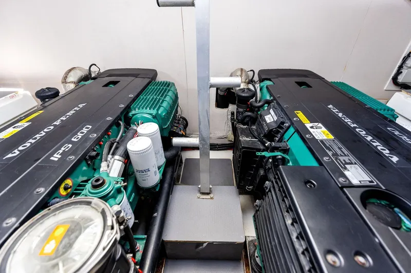  Yacht Photos Pics Engine room of 2019 Prestige 520 yacht with Volvo Penta IPS 600 engines.