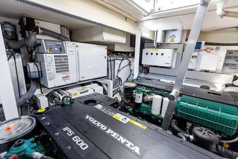  Yacht Photos Pics Engine room of a 2019 Prestige 520 yacht with Volvo Penta IPS 600 engines.