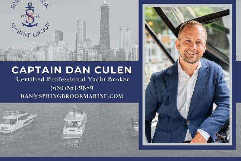  Yacht Photos Pics ```json { "alt_text": "Captain Dan Culen, yacht broker, with Prestige 520 yacht and city skyline background." } ```