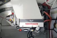 Engine compartment of 2023 Seawind 1600 Passagemaker with Yanmar engine.