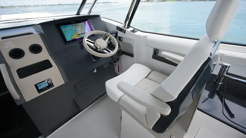 In-stock 2025 Nimbus W11 #60 Yacht Photos Pics Modern helm of 2025 Nimbus Weekender 11 #60 with sleek design and advanced navigation system.