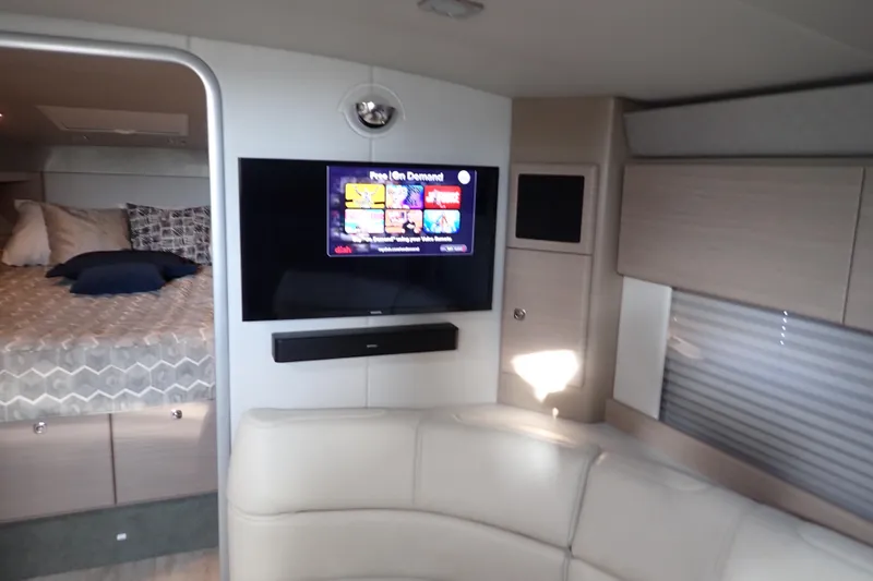  Yacht Photos Pics Interior of 2020 Formula 40 Performance Cruiser with TV, seating, and bed.