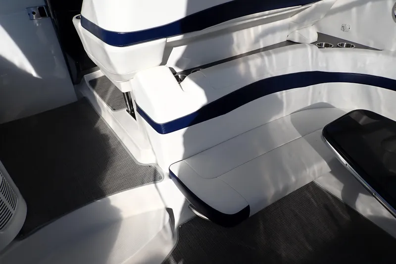  Yacht Photos Pics Interior of 2020 Formula 40 Performance Cruiser with sleek white and blue seating.