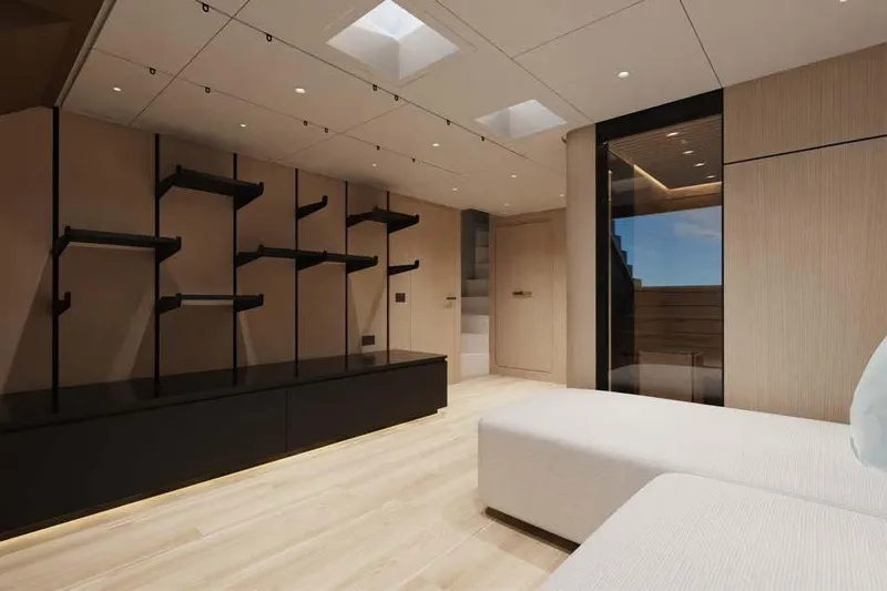 Presence Yacht Photos Pics Luxurious interior of 2026 Cantiere Delle Marche Acciaio 130 yacht with modern design elements.