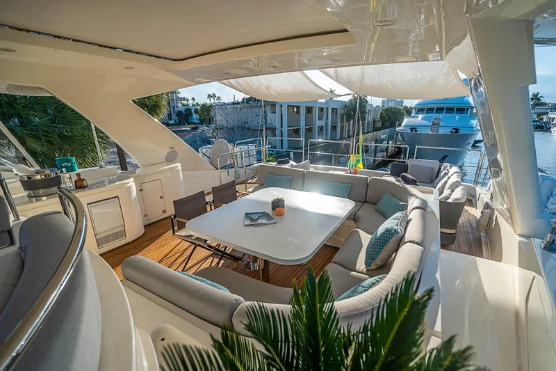 Patron Yacht Photos Pics Luxurious 2008 Ferretti Yachts Custom with spacious outdoor seating and elegant design.