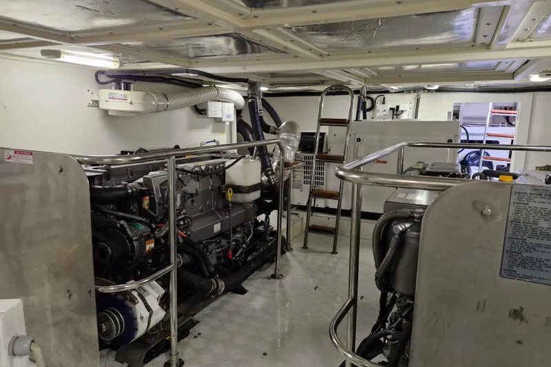 Mazu Yacht Photos Pics Engine room of 2011 Adagio 58 yacht, featuring machinery and equipment.