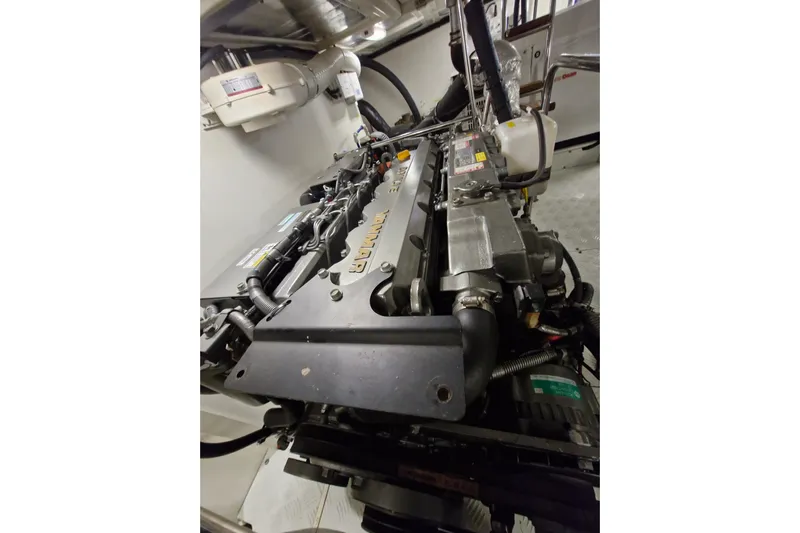 Mazu Yacht Photos Pics Engine of a 2011 Adagio 58 yacht, showcasing detailed mechanical components.