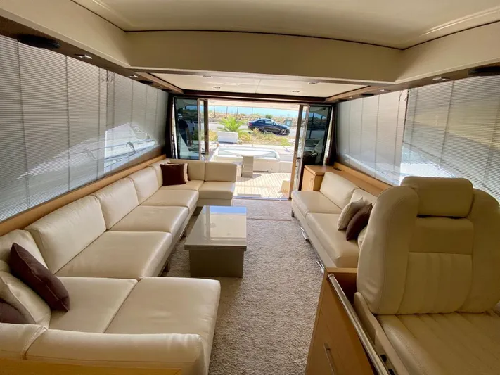  Yacht Photos Pics Luxurious interior of 2008 Uniesse 68 yacht with cream leather seating and modern design.