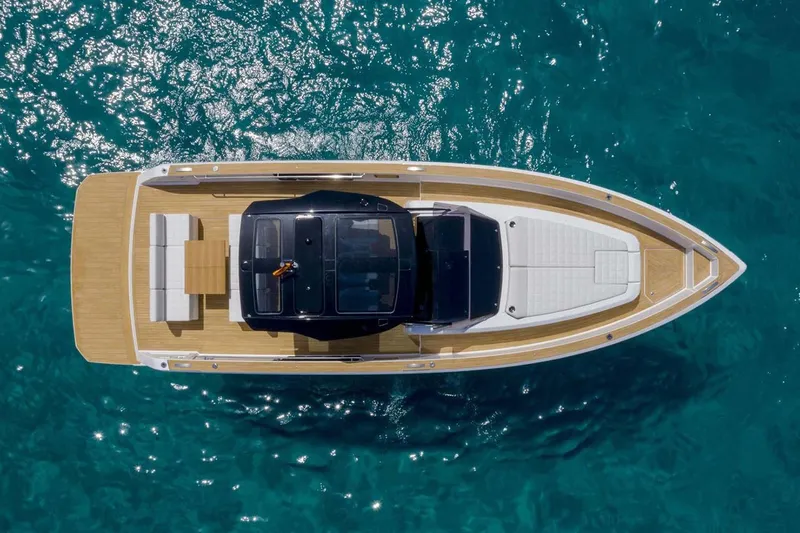  Yacht Photos Pics Manufacturer Provided Image: Aerial view of Pardo Yachts P38, 2025 model, on blue water.