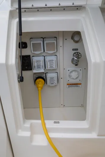 Sortuda Yacht Photos Pics Electrical panel and shore power connection on a 2020 Sea Ray Sundancer 320 boat.