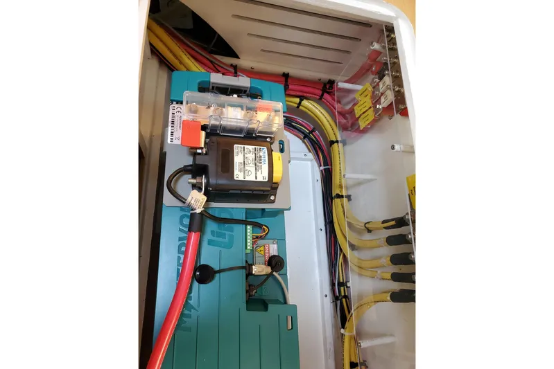 Centurion Yacht Photos Pics Electrical system of 2023 Bluewater 56 boat, featuring wiring and components.