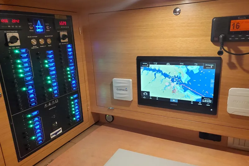 Centurion Yacht Photos Pics Control panel and navigation system inside a 2023 Bluewater 56 yacht.