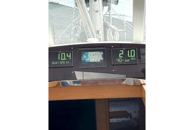 Centurion Yacht Photos Pics Cockpit of 2023 Bluewater 56 yacht showing speed and navigation displays.