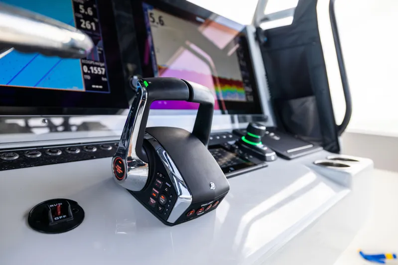  Yacht Photos Pics Control panel of 2024 Freeman 42 LR boat with advanced navigation displays.