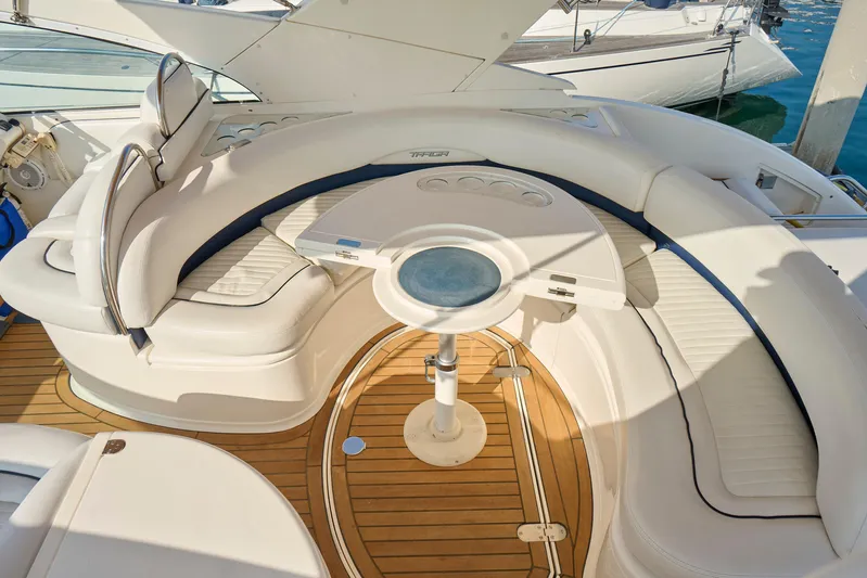 Back Up Plan Yacht Photos Pics Luxurious seating area on a 2001 Fairline 43 yacht with elegant wood flooring.