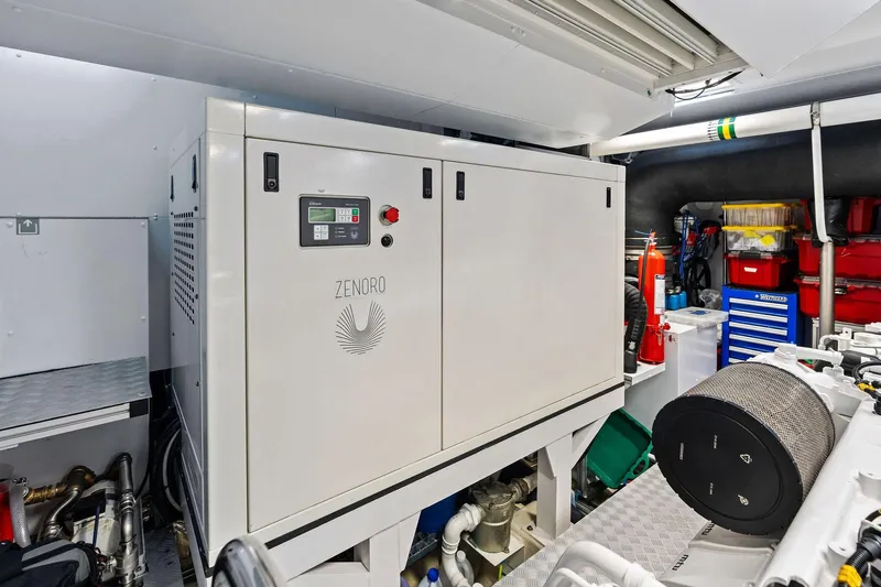 Tenacious Yacht Photos Pics Engine room of 2025 Riva 130' Bellissima yacht featuring Zenoro generator.