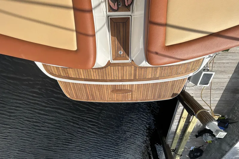 Mr Bojangles Yacht Photos Pics 2014 Sea Ray 370 Venture boat with teak deck and cushioned seating at dock.