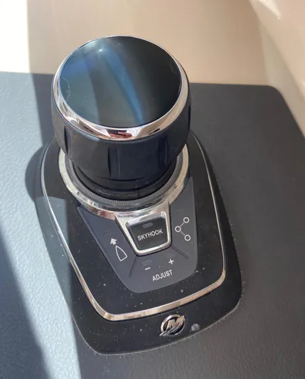 Fins Up Yacht Photos Pics Joystick control on 2017 Boston Whaler 320 Vantage boat dashboard.