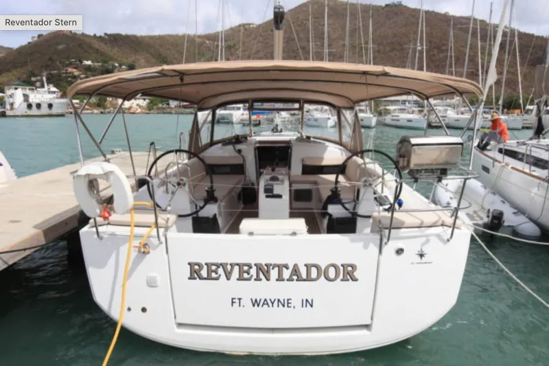 Reventador Yacht Photos Pics Jeanneau Sun Odyssey 440 sailboat docked, named "Reventador," from Ft. Wayne, IN, 2018 model.