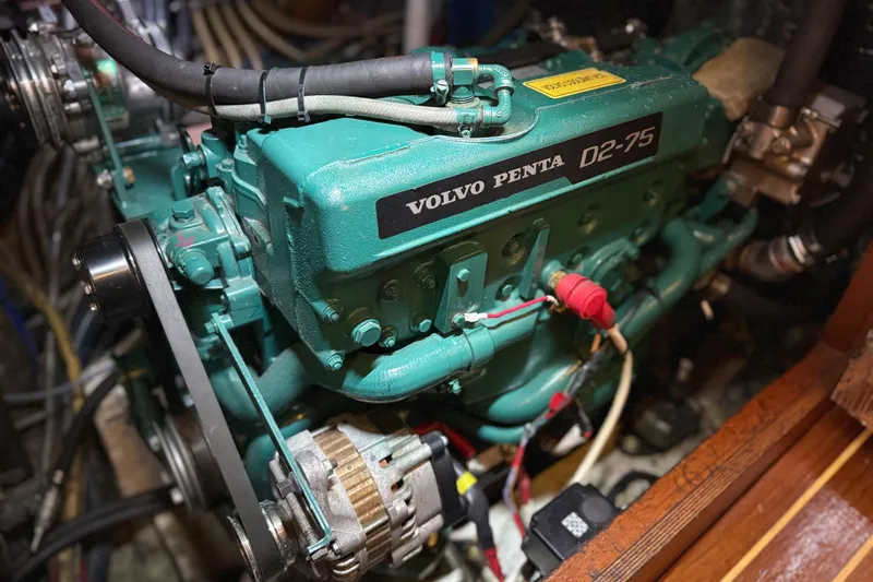 Raison D'etre Yacht Photos Pics Volvo Penta D2-75 engine in 1988 Hallberg Rassy 42E sailboat.